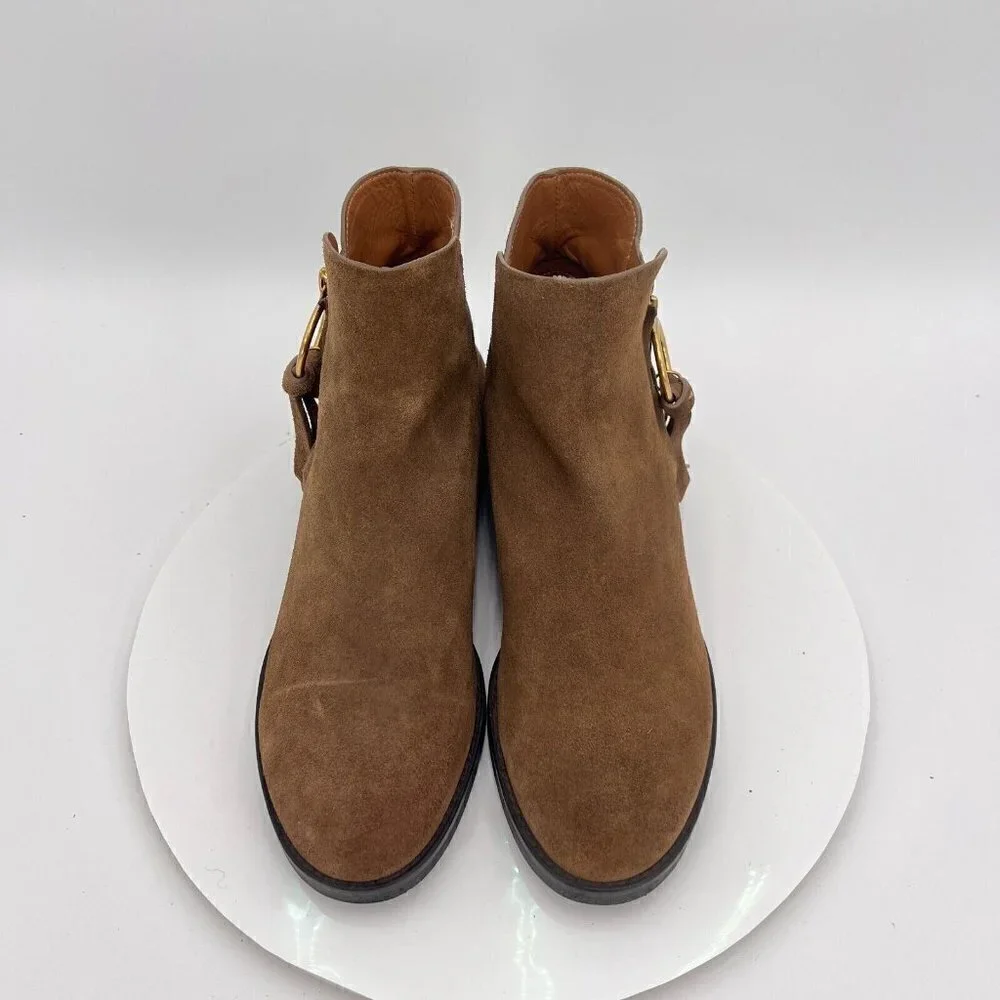 See By Chloe Women Size Eu 39.5 US 9.5 Brown Suede Leather Side Zip Ankle Boot - Picture 3 of 16